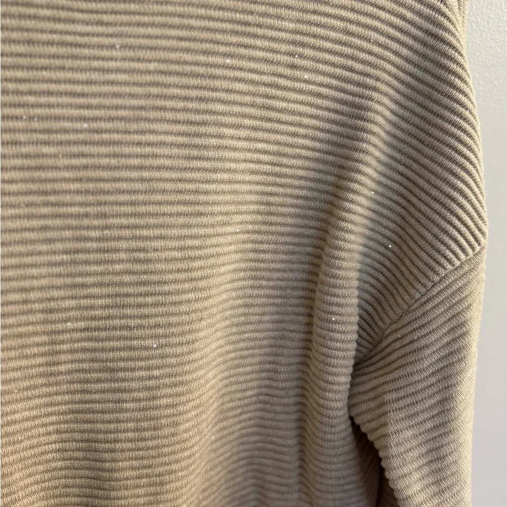 Tommy Bahama Bonita Sequined V Neck Sweater Women's Medium Beige Ribbed - Picture 3 of 13